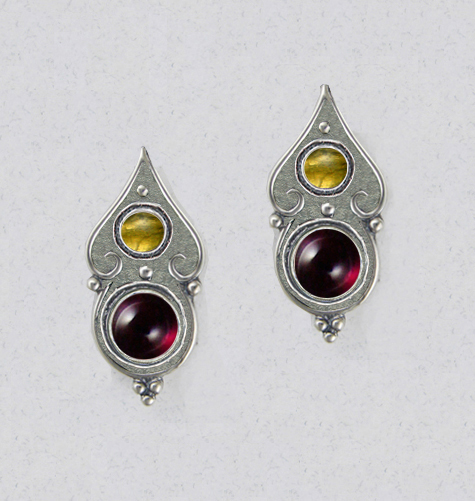 Sterling Silver Gothic Look Post Stud Earrings With Garnet Citrine And Garnet Citrine Sterling Silver Gothic Look Post Stud Earrings With Garnet Citrine And Garnet Citrine